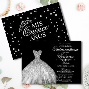 Invitation Elegant Spanish Quinceañera Mis Quince Silver