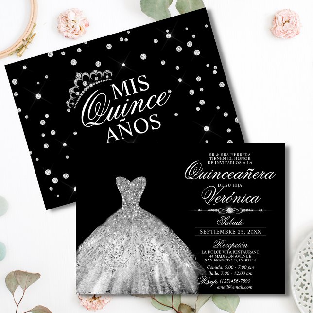 Invitation Elegant Spanish Quinceañera Mis Quince Silver (Créateur téléchargé)