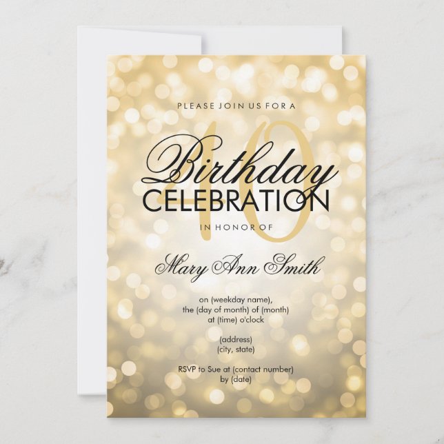 Invitation Élégant spectacle de Parties scintillant d'or du 4 (Devant)
