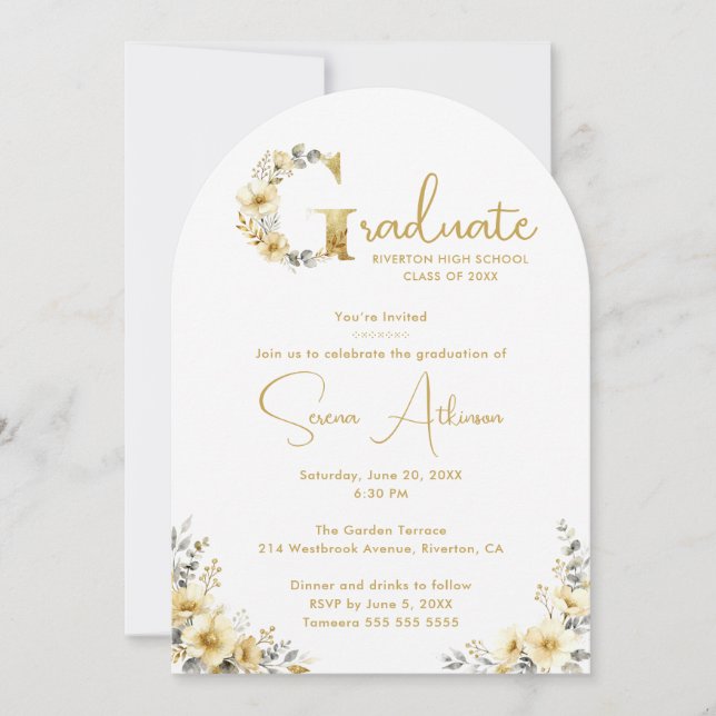 Invitation Elegant Spring Floral Beige Tones Graduation Party (Devant)