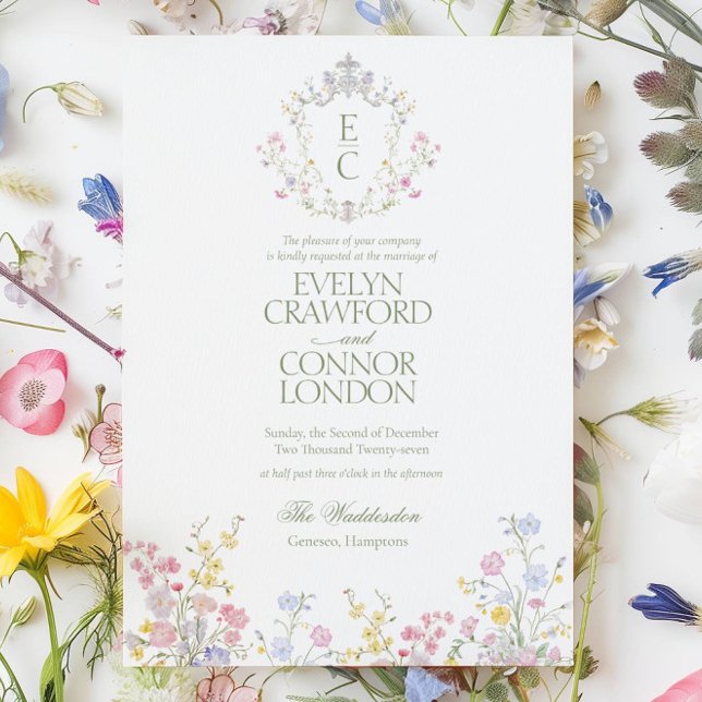 Invitation Elegant Spring Summer Wildflowers Crest Wedding (Elegant Spring Summer Wildflowers Crest Wedding Invitation)