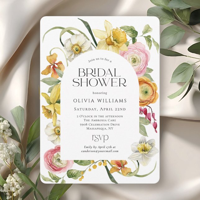 Invitation Elegant Spring Watercolor Floral Bridal Shower (Available in both printed and instant download digital formats.)