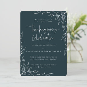 Invitation Élégant Spruce Moderne Feuille Motif Thanksgiving