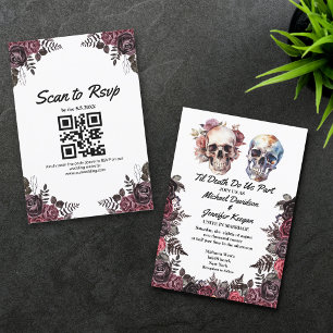 Invitation élégant squelettes halloween floral mariage qr cod