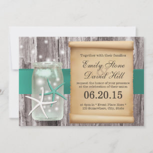 Invitation Elégant Starfish & Mason Jar Beach Mariage