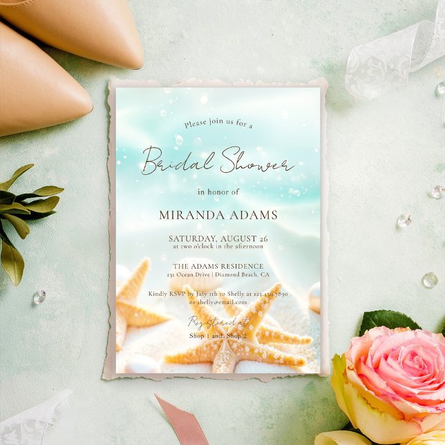 Invitation Elegant Starfish Shell Ocean Beach Bridal Shower (Créateur téléchargé)