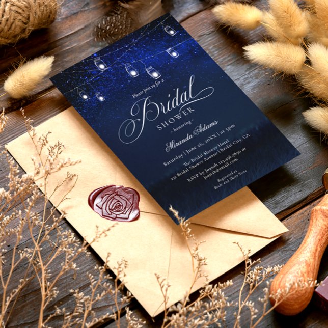 Invitation Élégant String Lights Blue Night Fête des mariées (Créateur téléchargé)