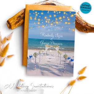 Invitation Elégant String Lights Summer Ocean Beach Mariage