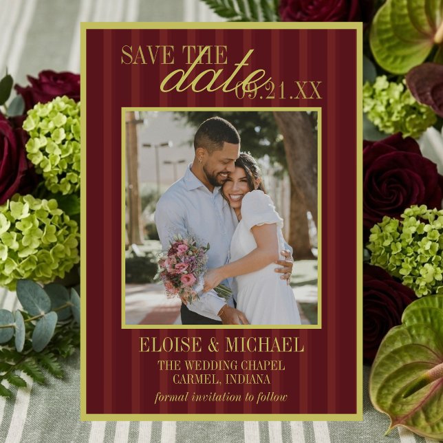 Invitation Elegant Stripe Chartreuse Burgundy Save the Date (Elegant Stripe Chartreuse Burgundy Save the Date Invitation)