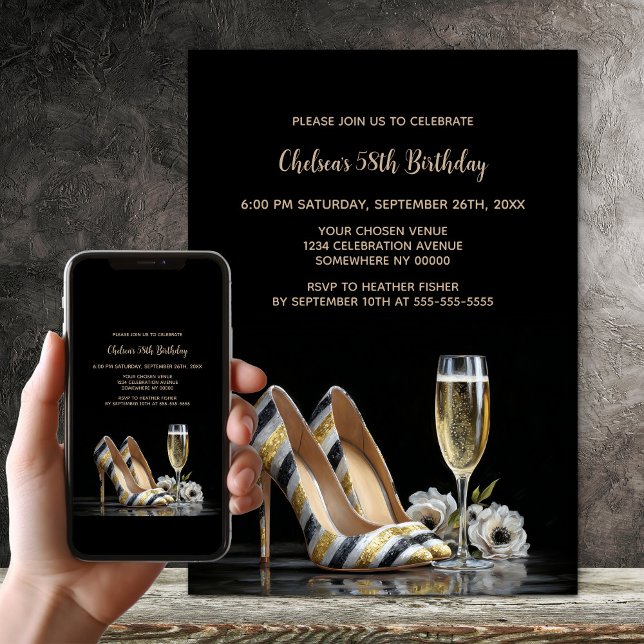 Invitation Elegant Striped High Heel Shoes Birthday Party (Créateur téléchargé)