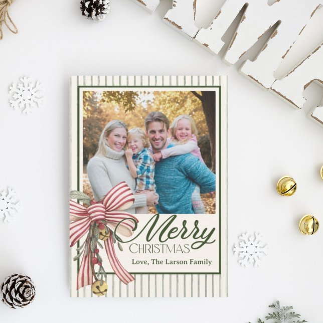Invitation Elegant Striped Merry Christmas Family Photo Card  (Créateur téléchargé)