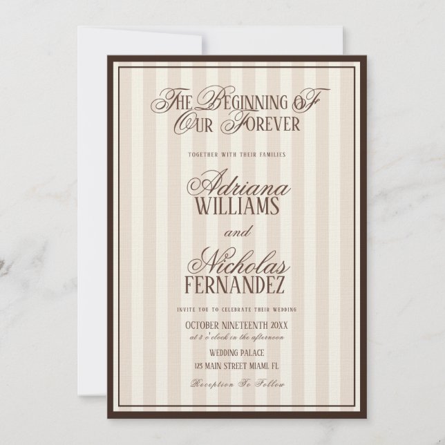 Invitation Elegant Striped Vintage Ivory Wedding (Devant)