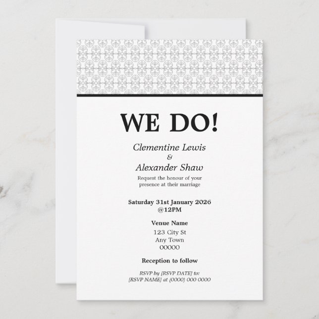 Invitation Élégant style Art déco noir et blanc (Devant)