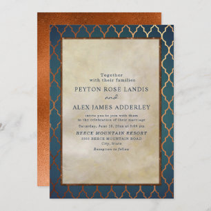 Invitation Elégant Style Gold Turquoise Cuivre Mariage Invita