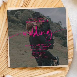 Invitation Élégant style moderne néon rose mariage photo