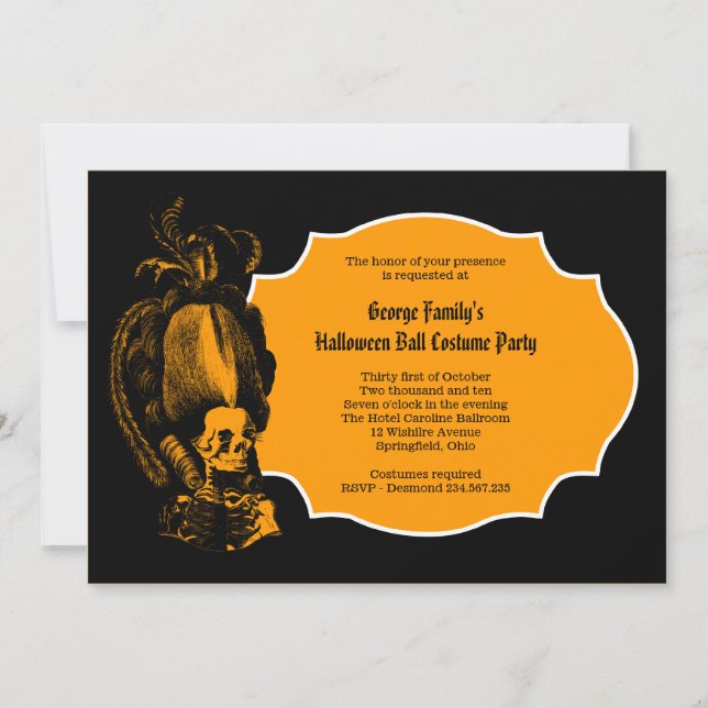Invitation Elégant style Régence Squelette Halloween Grand Ba (Devant)