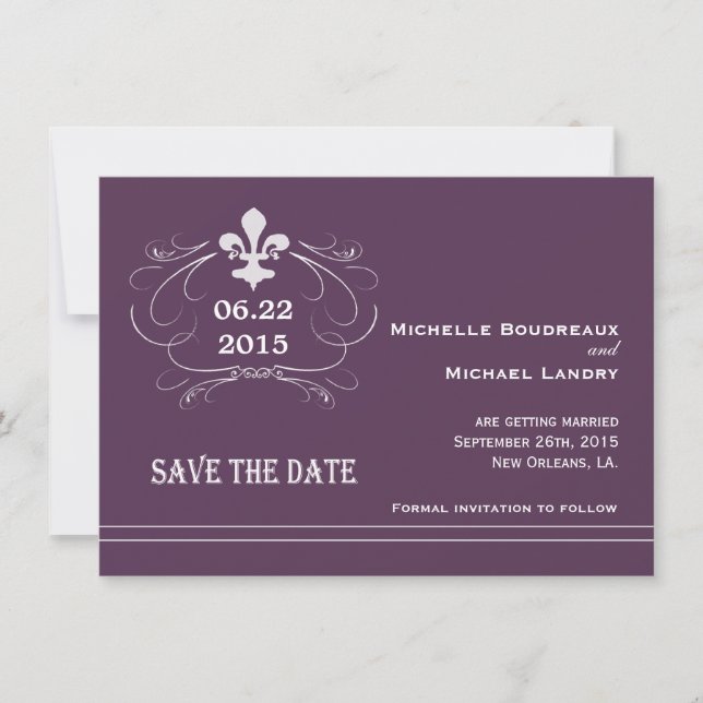 Invitation Élégant Style Rétro Fleur de Lis Enregistrez la Da (Devant)