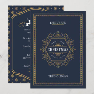 Invitation Elégant style Vintage Marine Blue Christmas Party