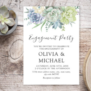 Invitation Elégant Succulent Green Engagement Party