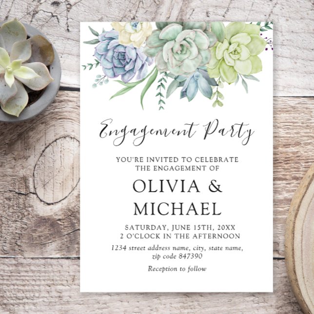 Invitation Elégant Succulent Green Engagement Party (Créateur téléchargé)