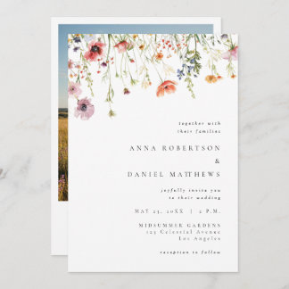 Invitation Elegant Summer Wildflower QR Code Photo Wedding
