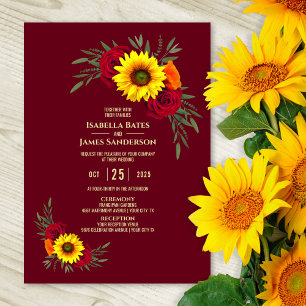 Invitation Elegant Sunflower Rose Burgundy Wedding