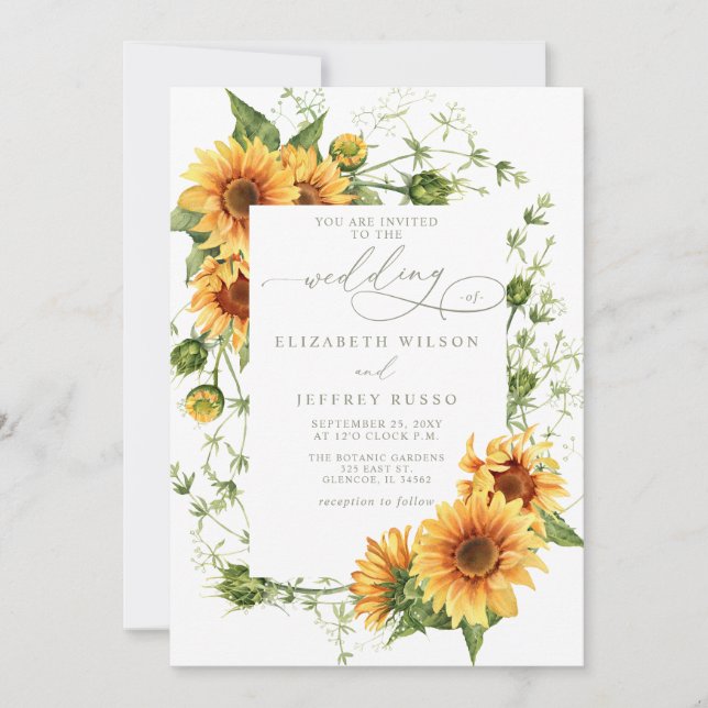 Invitation Elegant Sunflowers Garden Floral Wedding (Devant)