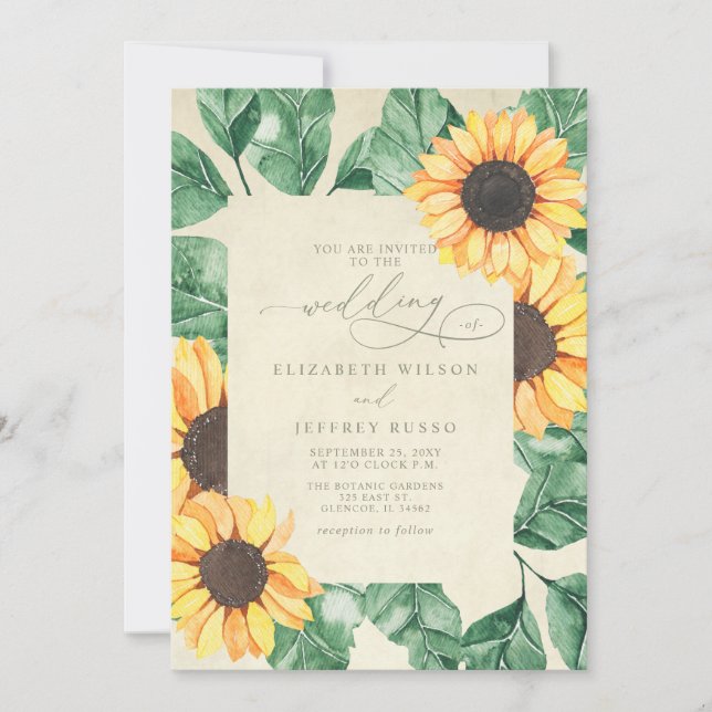 Invitation Elegant Sunflowers Garden Floral Wedding (Devant)