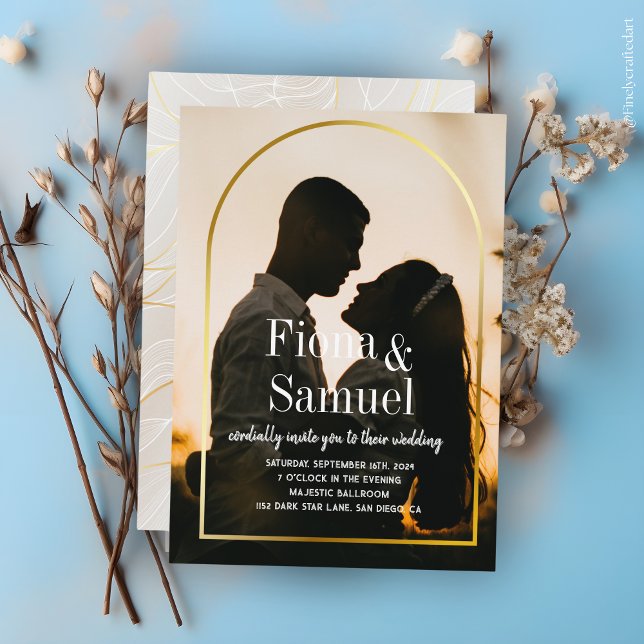 Invitation Elégant Sunset Golden Custom Photo Mariage (Créateur téléchargé)