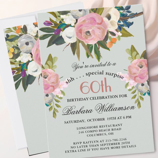 Invitation Elegant SURPRISE Handpainted 60th Birthday Party  (Créateur téléchargé)