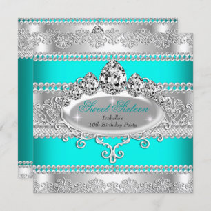 Invitation Élégant Sweet 16 Anniversaire Princesse Turquoise 