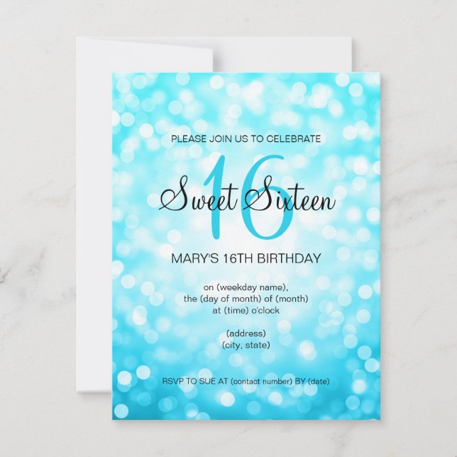 Invitation Elégant Sweet 16 Anniversaire Turquoise Parties sc (Devant)