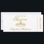 Invitation Élégant Sweet 16 Gold et White Ticket<br><div class="desc">Élégant Sweet 16 Gold et blanc Invitation de billets</div>