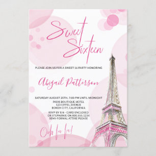 Invitation Elégant Sweet 16 Rose Blanc Paris Anniversaire