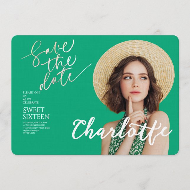 Invitation Elegant Sweet 16 Save the Date Birthday (Devant)