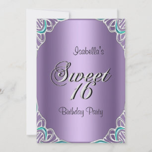 Invitation Élégant Sweet Seize 16 Bleu Canard Violet