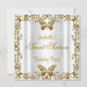Invitation Élégant Sweet Seize 16 Papillon Or Blanc 2