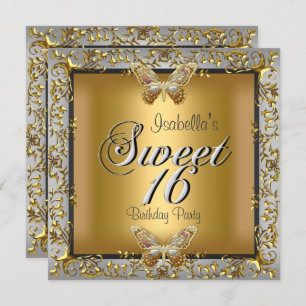 Invitation Elégant Sweet sixteen 16 Gold Butterfly