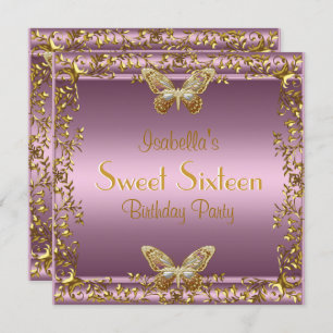 Invitation Elégant Sweet sixteen Anniversaire Pink Gold Papil