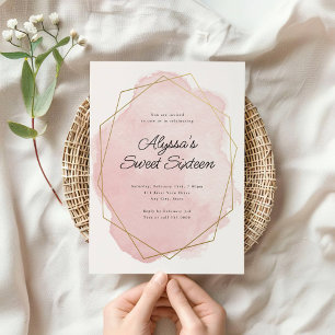 Invitation Elégant Sweet sixteen d'aquarelle rose