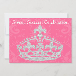 Invitation Élégant Sweet sixteen de Couronne rose et diamant