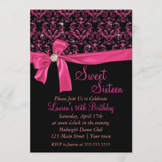 Invitation Élégant Sweet sixteen de Damas de couleur noire