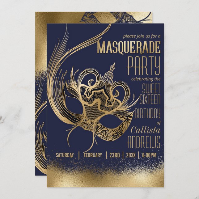 Invitation Elégant Sweet sixteen de Masque de la Marine d'or (Devant / Derrière)