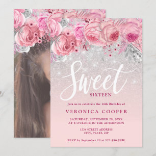 Invitation Élégant sweet sixteen de parties scintillant d'arg
