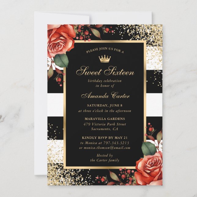 Invitation Elégant Sweet sixteen de Parties scintillant Roses (Devant)
