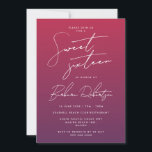 Invitation Élégant Sweet sixteen de script Ombre violet<br><div class="desc">Votre fille va adorer cette élégante invitation de fête d'anniversaire de Jessica Amber. Cette carte mignonne présente une palette de couleurs magenta et violet. Une police de script girly vous indique qu'il s'agit d'un sweet sixteen, et vous pouvez modifier le texte pour le nom de la personne d'anniversaire, ainsi que...</div>