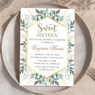 Invitation Elégant Sweet sixteen de verdure or 16 Anniversair