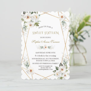 Invitation Élégant Sweet sixteen d'or Rose sauvage blanc