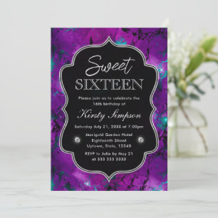 Invitation Elégant Sweet sixteen en marbre violet et bleu Gal