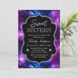 Invitation Elégant Sweet sixteen en marbre violet et bleu Gal